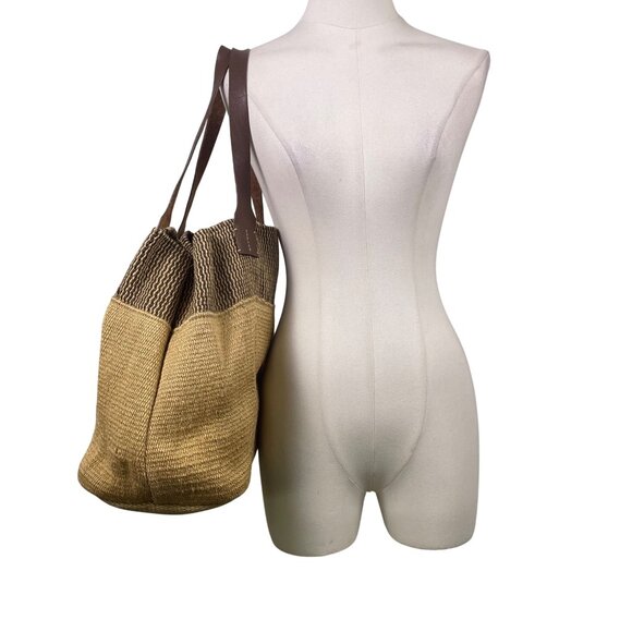 J.Jill Women’s Brown Woven With Leather Straps Casual Tote Bag - Picture 9 of 11